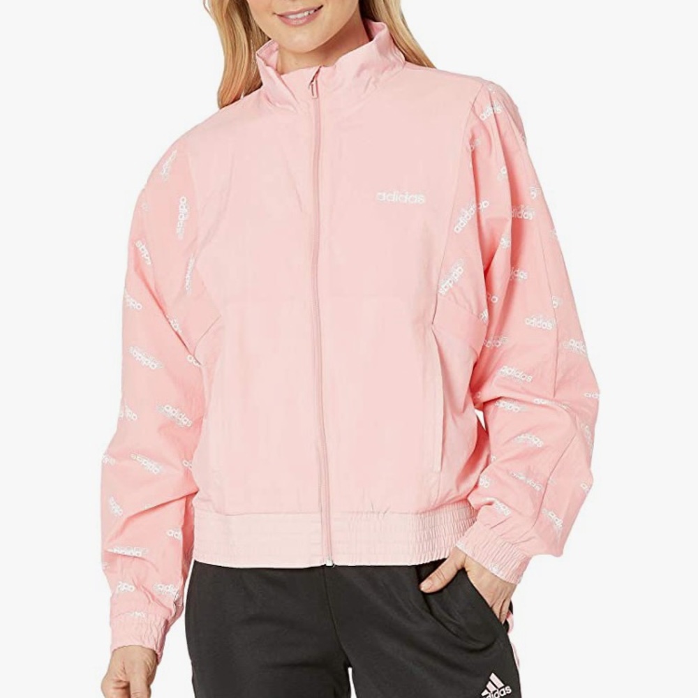 Pink Adidas favorites track windbreaker jacket